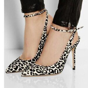 Brian Atwood White Lilith Snakeskin Leather Leopard Print Slingback Pumps - 5US